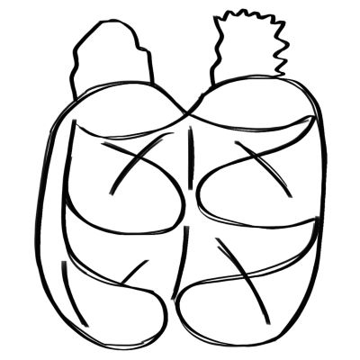 Dibujo hecho por mí de Josu y yo con dos mochilas.