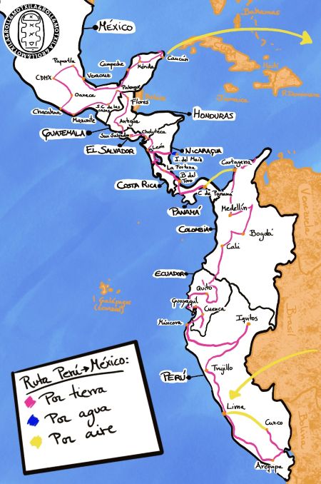 Dibujo hecho por mí de la ruta de Perú a México en 380 días.